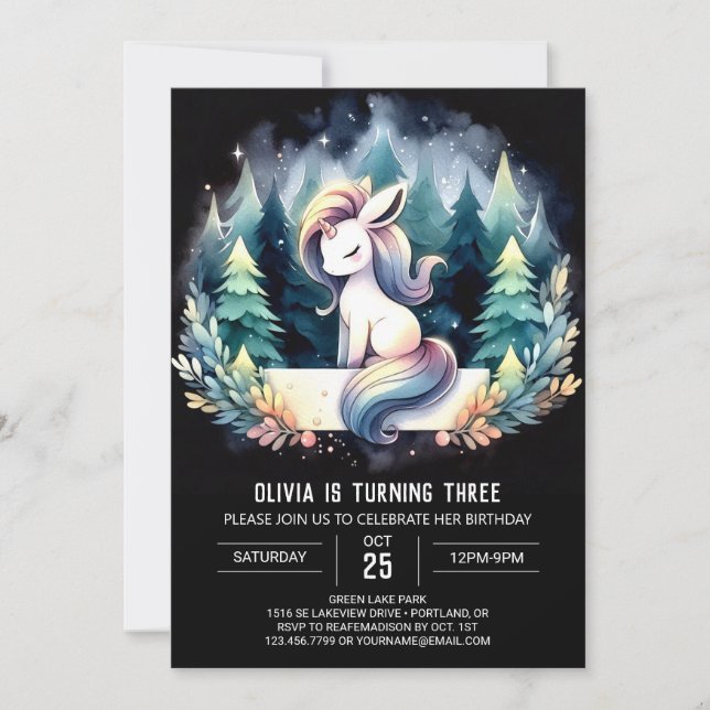 Invitation Forêt Moderne Cheval Anniversaire (Devant)
