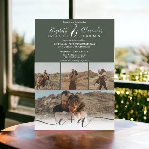 Invitation Forêt moderne vert chic 5 Photos script mariage