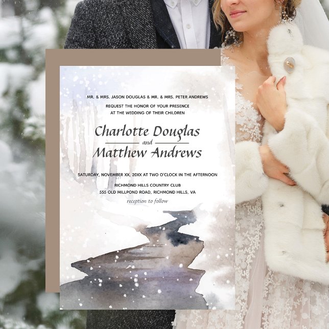 Invitation Forêt neigeuse - Mariage automne-hiver (Winter Wedding Scene Invitation)