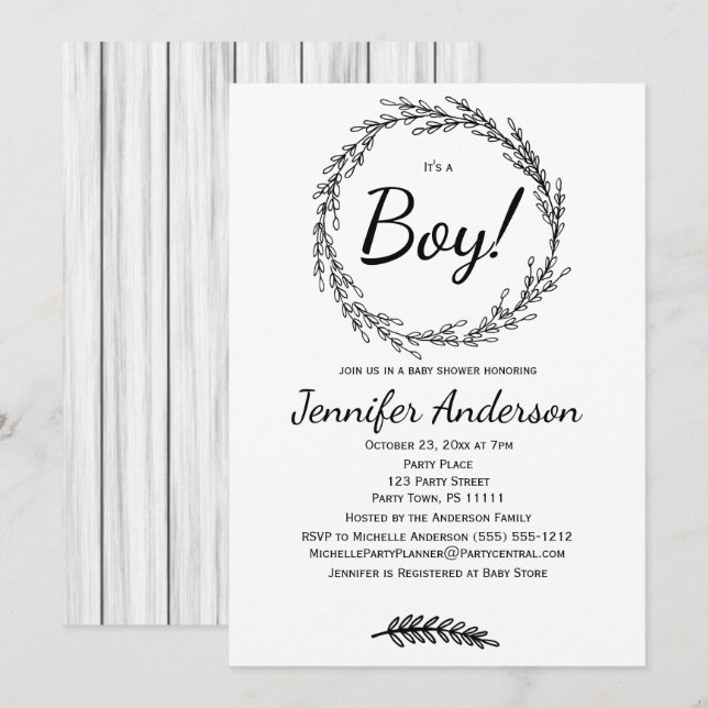 Invitation Forêt Pine Rustic Country Boy Baby shower (Devant / Derrière)