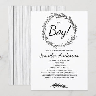 Invitation Forêt Pine Rustic Country Boy Baby shower