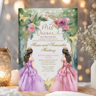 Invitation Forêt rose et violet Twin Princess Quinceañera