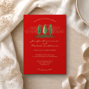Invitation Forêt Rouge Pailletée Mariage de Noël