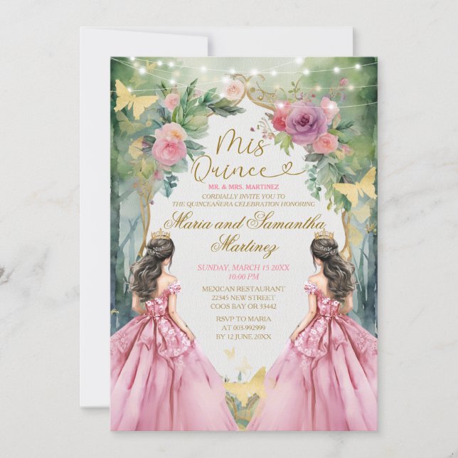 Invitation Forêt royale princière rose pâle Quinceañera (Devant)
