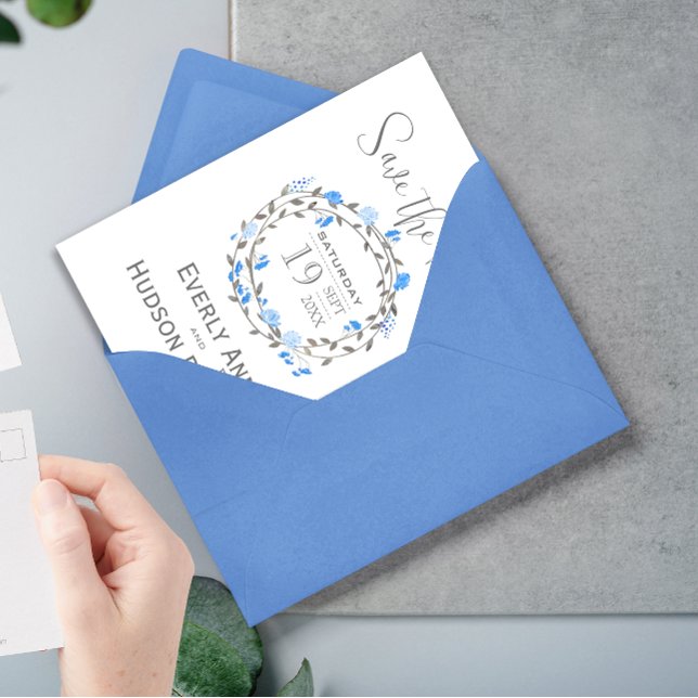 Invitation Forêt rustique Blue Peony Wreath Enregistrer la da (Créateur téléchargé)