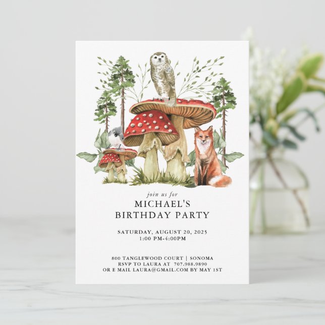 Invitation Forêt rustique Bois Animaux Anniversaire (Debout devant)
