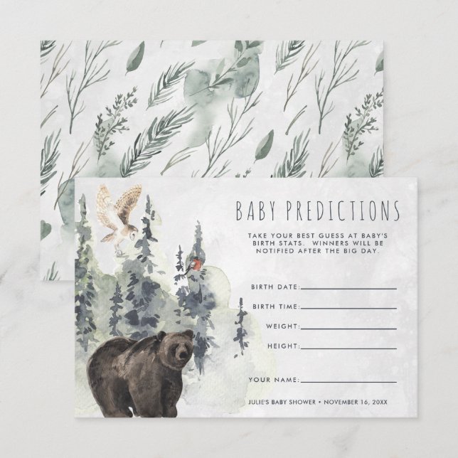 Invitation Forêt rustique | Jeu de devination de Baby shower (Devant / Derrière)