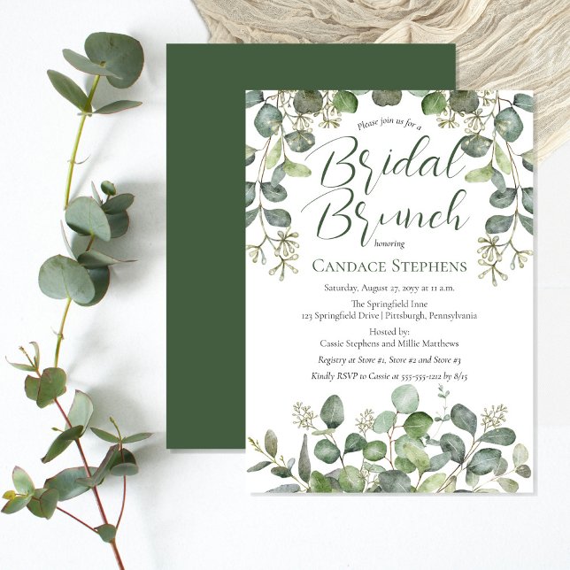 Invitation Forêt |Sage Green Semi Eucalyptus Bridal Brunch (Elegant, modern and classy seeded eucalyptus "Baby Shower" botanical design.)