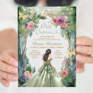 Invitation Forêt Sage Vert Robe Rose Fleurs 15 Mis Quince