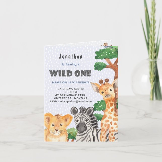 Invitation Forêt sauvage d'une pluie Animaux Première fête d' (Devant)