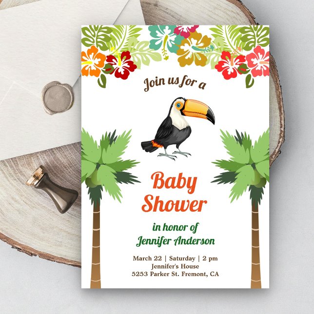 Invitation Forêt tropicale Baby shower Toucan (Créateur téléchargé)