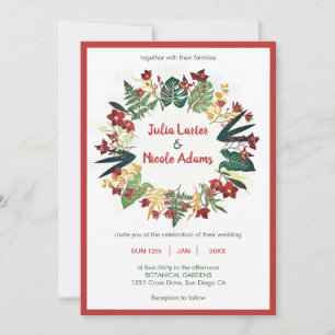 Invitation Forêt tropicale Sauvage hiver Orange Fleurs Mariag