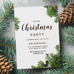 Invitation Forêt vert brun pinecones feuilles Noël