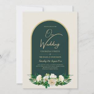 Invitation Forêt Vert Or Roses blanches Mariage d'hiver