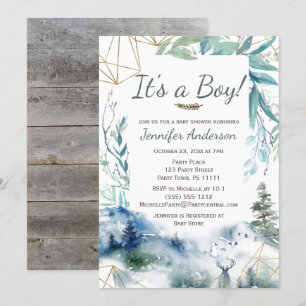 Invitation Forêt Woodland Gold Pays Deer Boy Baby shower
