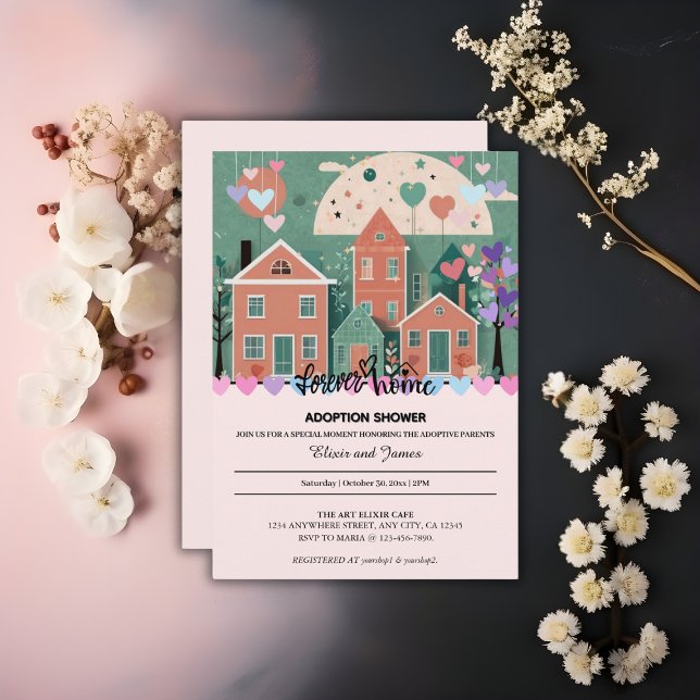 Invitation Forever Accueil Pastel Coeurs Adoption Foster Douc (Créateur téléchargé)