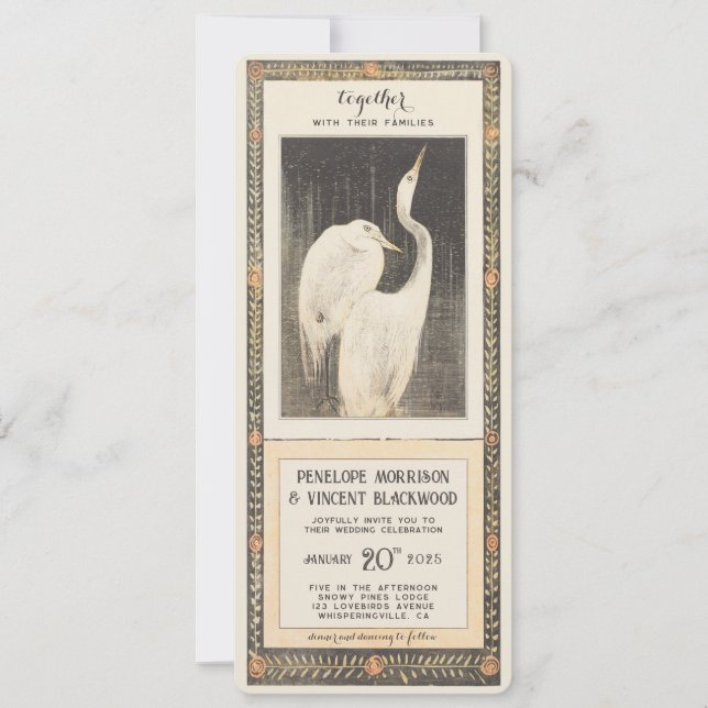 Invitation Forever Crane Love - Mariage Vintage (Devant)