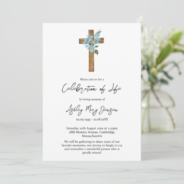 Invitation Forget me not Cross Celebration of Life Funeral (Debout devant)