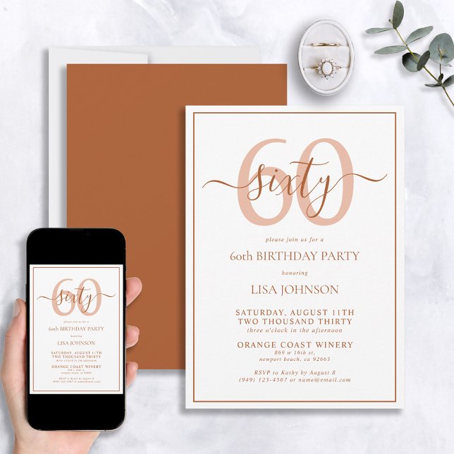 Invitation Formal 60e anniversaire Terracotta Classic Script (Créateur téléchargé)