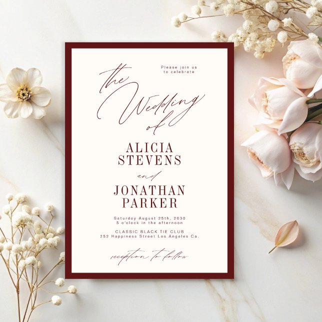 Invitation Formal burgundy ivory classic typography wedding (Créateur téléchargé)
