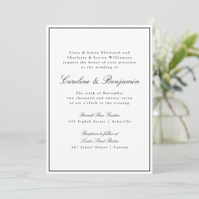 Invitation Formal Classic Border Script Mariage élégant (Debout devant)