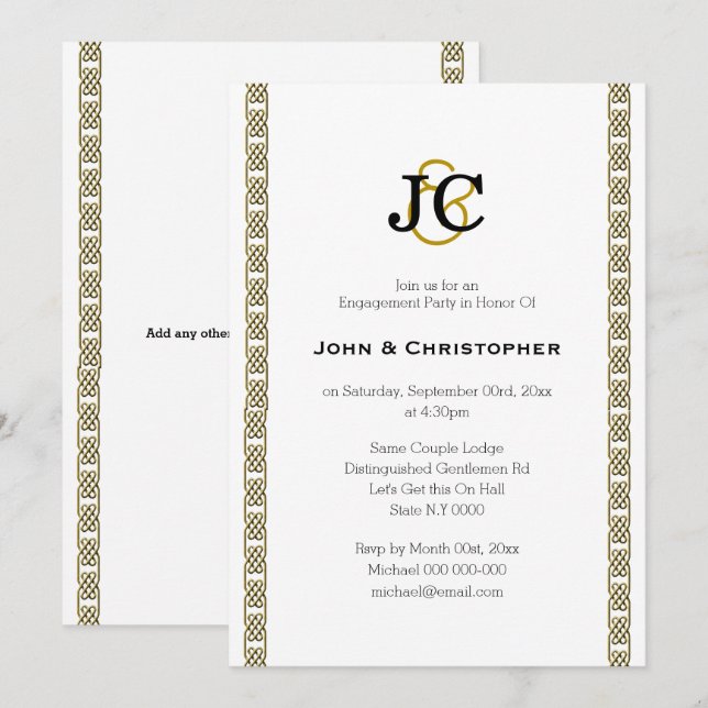 Invitation Formal gay mariage chic celtique classe Personnali (Devant / Derrière)