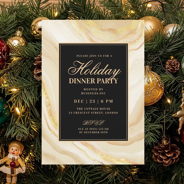 Invitation Formal Gold Glam FAUX Marble Holiday Dinner  (Formal Gold Glam FAUX Marble Holiday Dinner Invitation)