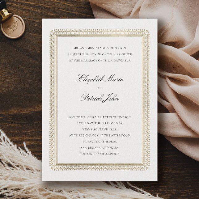 Invitation Formal Golden Lys Ivory Modern Classic Wedding (formal traditional wedding invitation modern classic gold ivory deco ballroom black tie)