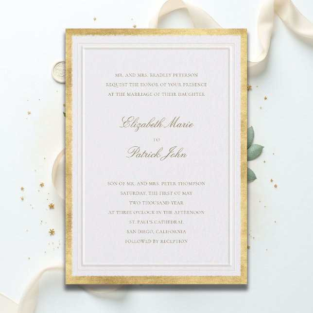 Invitation Formal Modern Classic Elevated Gold Pearl Wedding (formal traditional wedding invitation modern classic double frame gold pearl white ballroom tux)