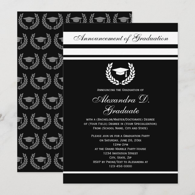 Invitation Formal Stripes College Lycée Graduation (Devant / Derrière)