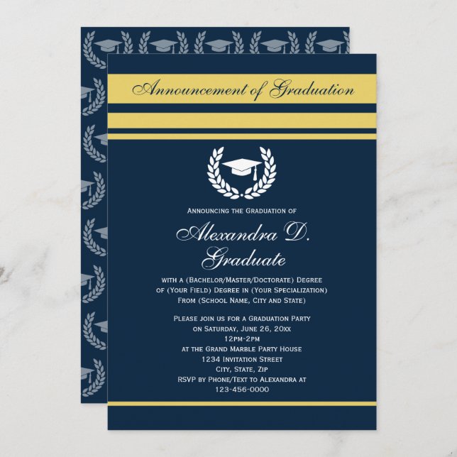 Invitation Formal Stripes Logo College University Graduation (Devant / Derrière)