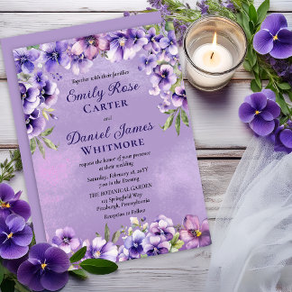 Invitation Formal Violet Floral Evening Wedding 