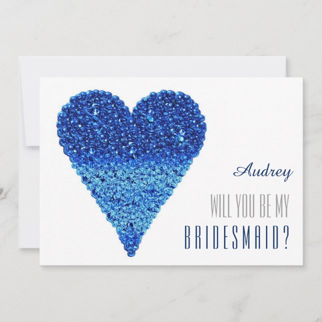 Invitation Forme de coeur bleu Serez-vous ma servante d'honne (Devant)