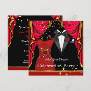 Invitation Forme Party Elégant Tuxedo Red Dress Événement