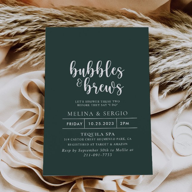 Invitation Forme Vert Blanc Bubbles & Brews Douche nuptiale (Créateur téléchargé)