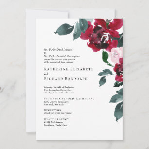 Invitation Formel Elegan Rouge Rose Mariage Floral