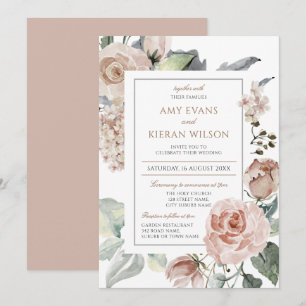 Invitation Formel élégant Floral Dusty Mariage rose