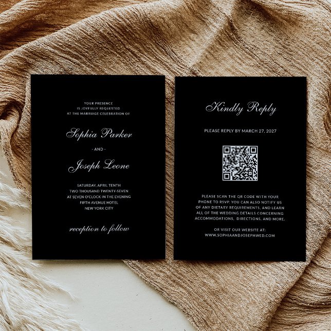 Invitation Formel et Classique | Réponse Mariage Noir QR Code (Créateur téléchargé)