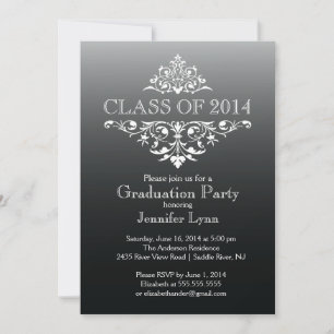 Invitation Formelle Black Elegant Flourish Graduation Party