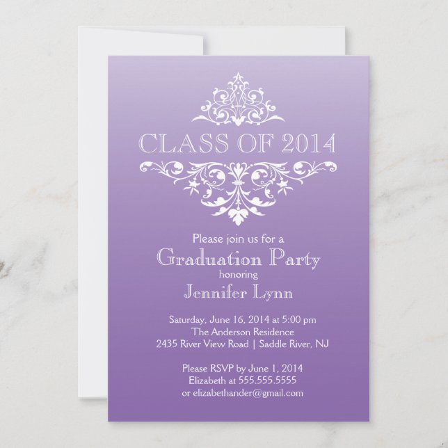 Invitation Formelle Purple Élégant Fête de Graduation (Devant)