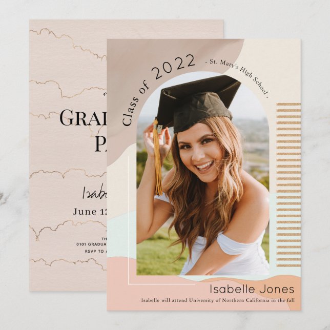 Invitation Formes Abstraites Boho Brown & Arche Rose (Devant / Derrière)
