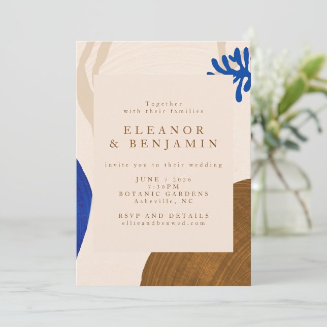 Invitation Formes Abstraites modernes Mariage bleu sable (Debout devant)