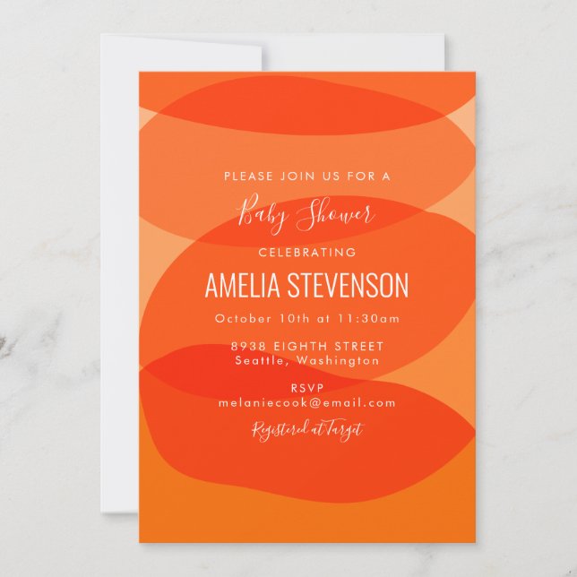 Invitation Formes Abstraites orange modernes Baby shower uniq (Devant)