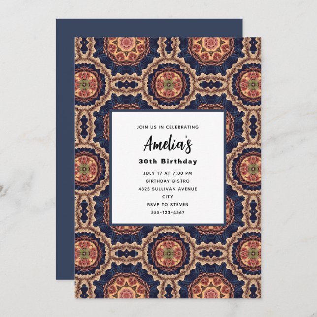 Invitation Formes de fleurs et d'étoiles Design décoratif Ann (Devant / Derrière)