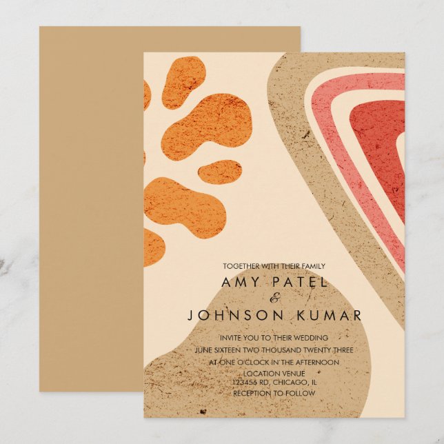 Invitation Formes de tonalité Terre moderne Mariage orange br (Devant / Derrière)