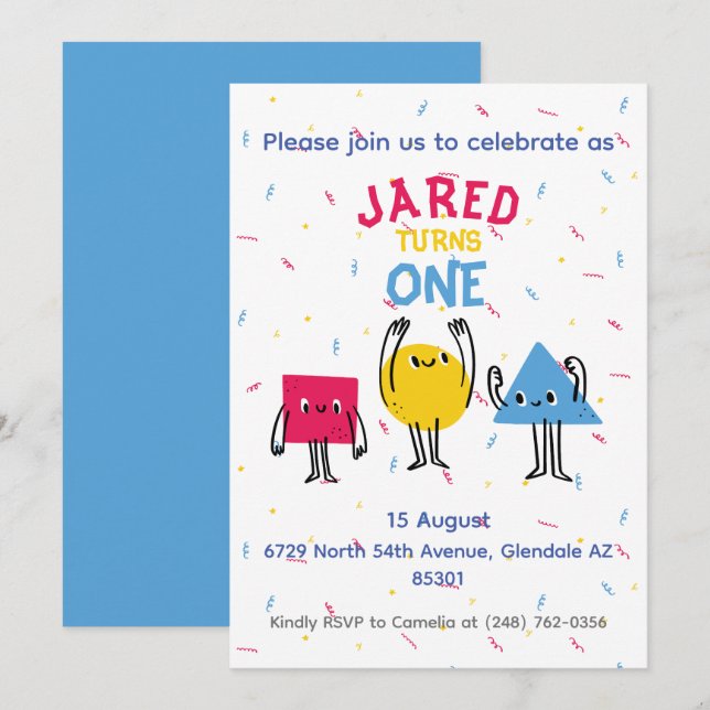 Invitation Formes mignonnes Première fête d'anniversaire Invi (Devant / Derrière)