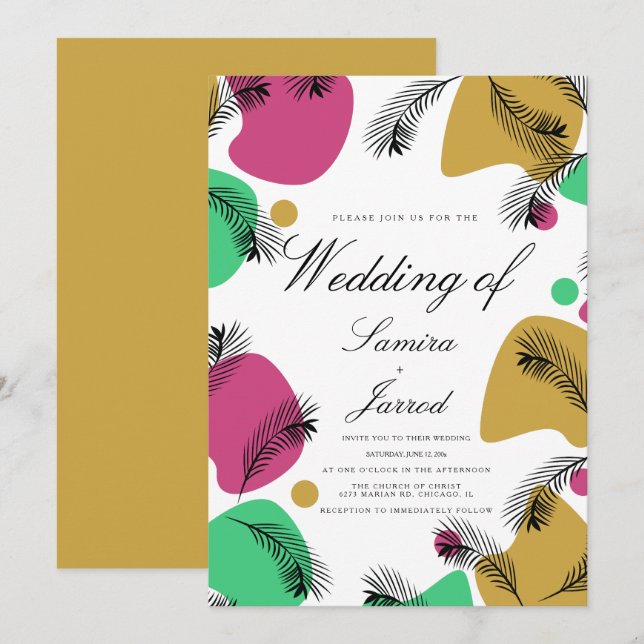Invitation Formes tropicales biologiques Botaniques Mariage j (Devant / Derrière)