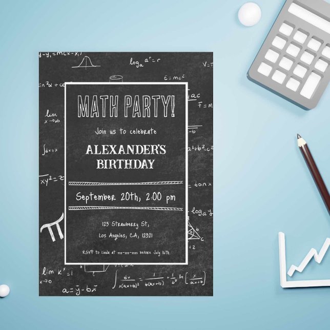 Invitation Formules en mathématiques noires blanches Tableau  (Créateur téléchargé)