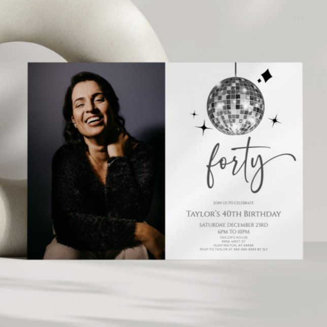 Invitation Forty Silver Disco Ball Photo 40th Birthday Party (Créateur téléchargé)