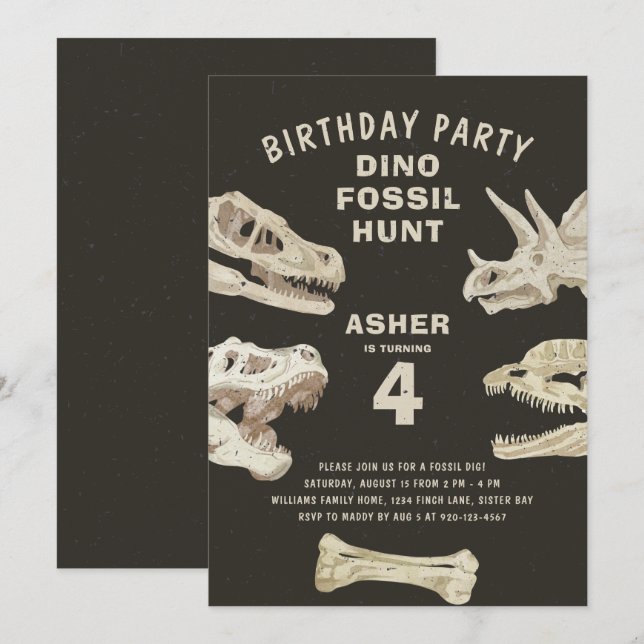 Invitation Fossil Dinosaur fête d'anniversaire (Devant / Derrière)